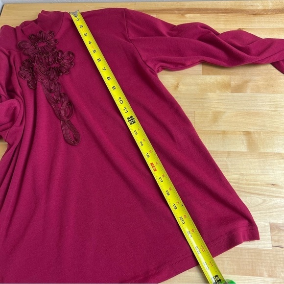 Vintage Adolfo Sport Burgundy Red 3D Ribbon Flower Mock Shirt Size Small‎ - Picture 12 of 13
